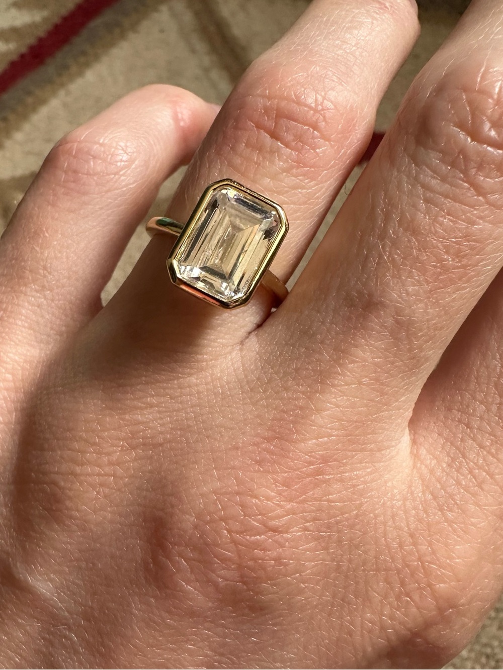 Sterling Silver Gold Plated Emerald Cut Engagement/ Promise Ring
